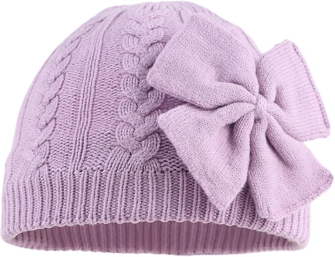 JANGANNSA Winter Warm Knitted Baby Hat for Girls Cotton Lined Infant Toddler Hat Autumn Cute Bow Classic Girls Beanie 0-6Y