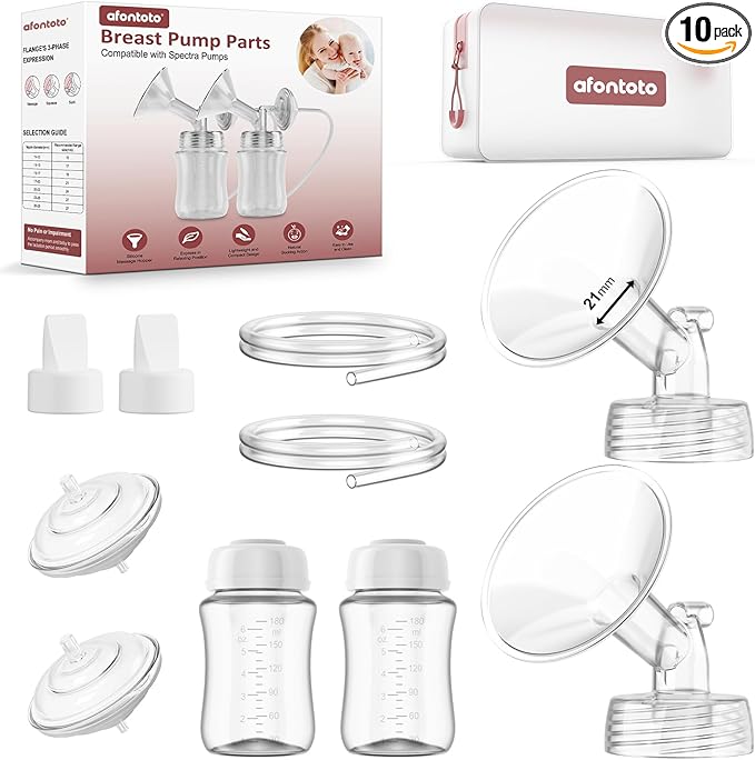 Pump Parts Compatible with Spectra S1/S2/9Plus Breastpump, Full Set Replacement Parts for Spectra Include 21mm Flange,Duckbill Valve,Backflow Protector,Tube,Bottle, Not Original Spectra S2 Accessories