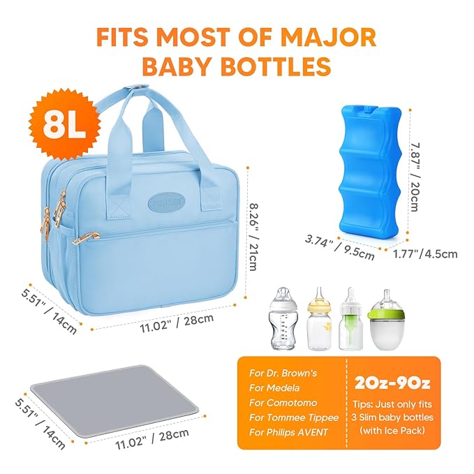 PIIOSER Breastmilk Cooler Bag with Ice Pack, Compatible with Wearable Breast Pumps & Accessories - Portable Pumps Carrying Case for Nursing & Working Moms, Blue