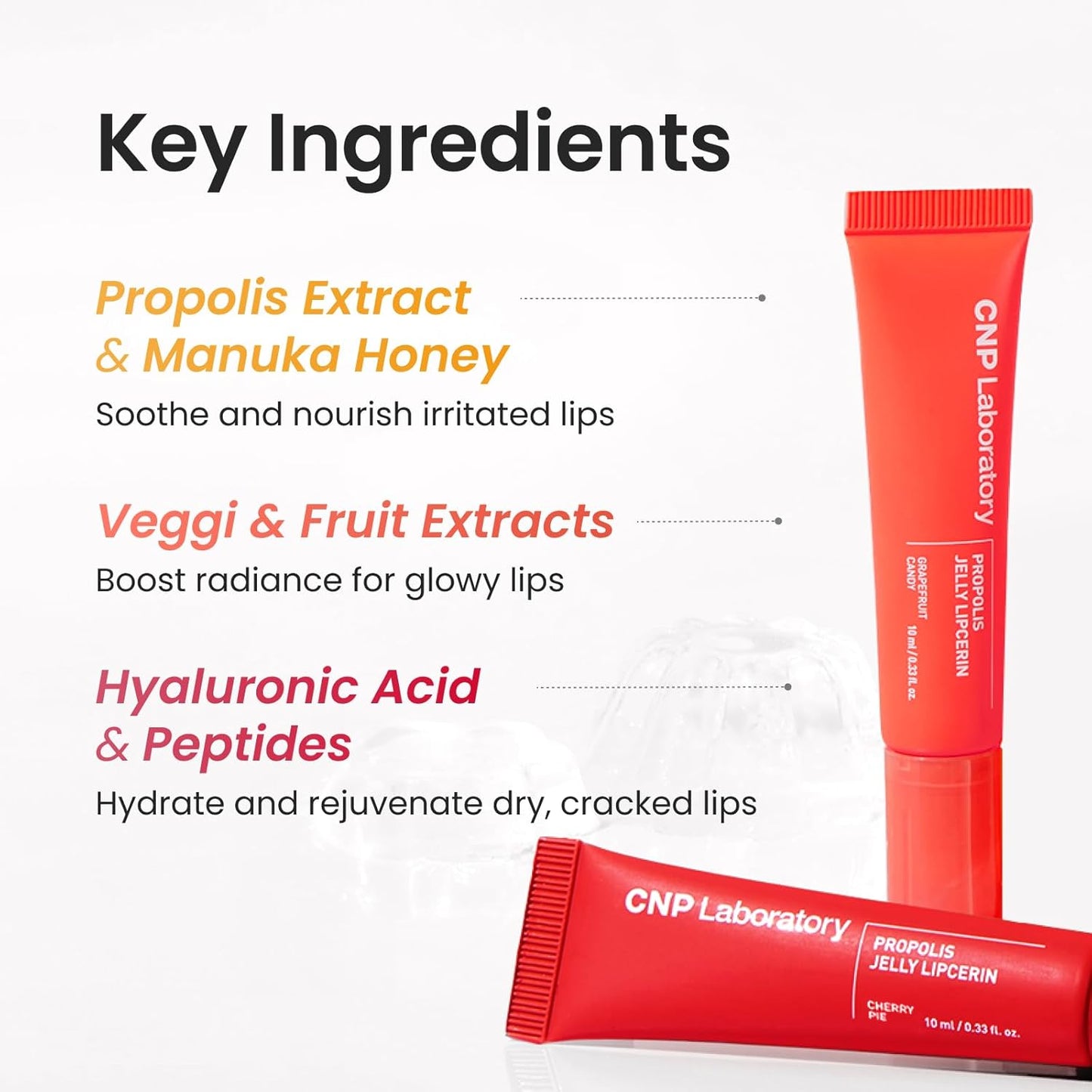 CNP Propolis Jelly Tinted Lipcerin™ - 05 Grapefruit Candy, Hydrating Lip Balm & Gloss with Manuka Honey + Hyaluronic Acid, Korean Skincare, 0.3 fl.oz.