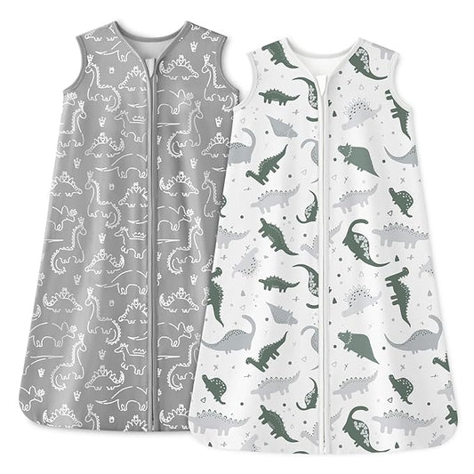 Baby Sleep Sack 12-18 Months 1.0 Tog Baby Wearable Blanket 100% Cotton Sleeping Sack with 2-Way Zipper for Toddler Infant Gray White Dinosaur