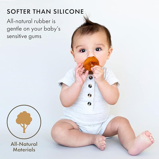 Natursutten Pacifiers 0-6 Months - 2-Pack Original Shield Round Nipple Natural Rubber Safe & Soft BPA-Free Pacifier for Breastfeeding Babies - Newborn Pacifiers Made in Italy