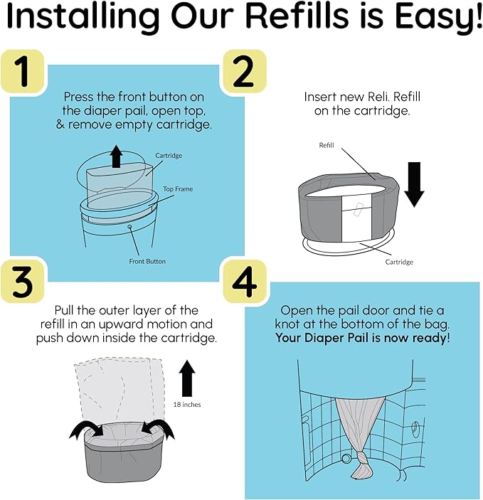 Reli. Diaper Pail Refill Bags, Compatible with Dekor Classic (10 Pack) | Diaper Dekor Refills w/Powder Fresh Scent | Odor Blocking, Strong, Easy Replacement Bags | Holds up to 4950 Diapers