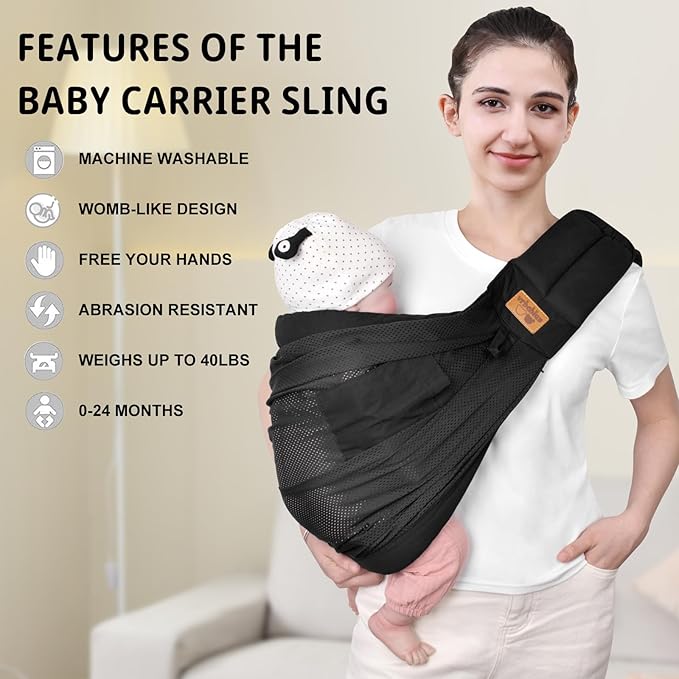 Baby Sling Carrier Newborn, Adjustable Easy Wearing Baby Nursing Warp Sling, New Mom Dad Soft Cotton Baby Front Holder Carrier for Infant Toddler Life Travel Essential Gifts