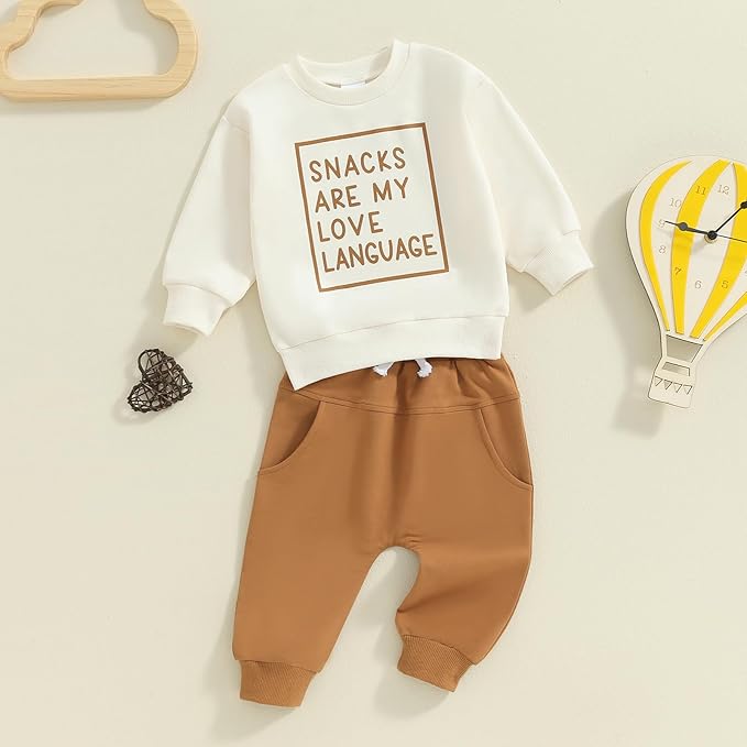 Toddler Baby Boy Fall Winter Outfit Long Sleeve Letter Print Sweatshirts and Jogger Pants Infant Boy Clothes