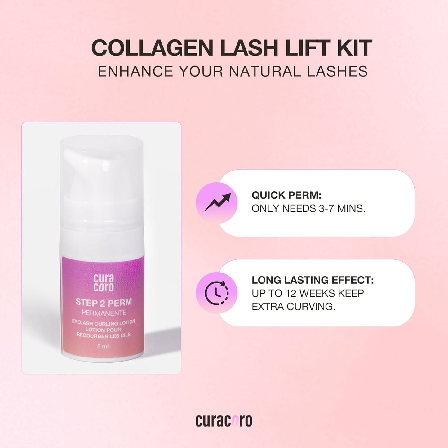 Curacoro Lash Lift Perm Lotion - Professional Eyelash Perm Kit, Semi-Permanent Lash Curling, Nourishing Collagen, Hygiene Safe & Easy to Clean, Professional Use (Step 2)