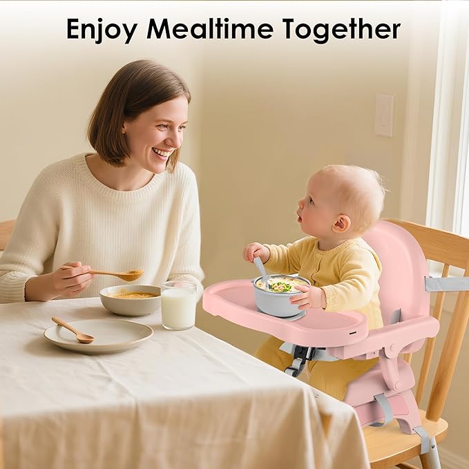 Bella’s Friends 3-in-1 Toddler Booster Seat for Dining Table and Kitchen Chair with Adjustable Tray and Safety Straps, Foldable&Portable Baby Seat for Travel, Feeding, and Floor Use, Pink