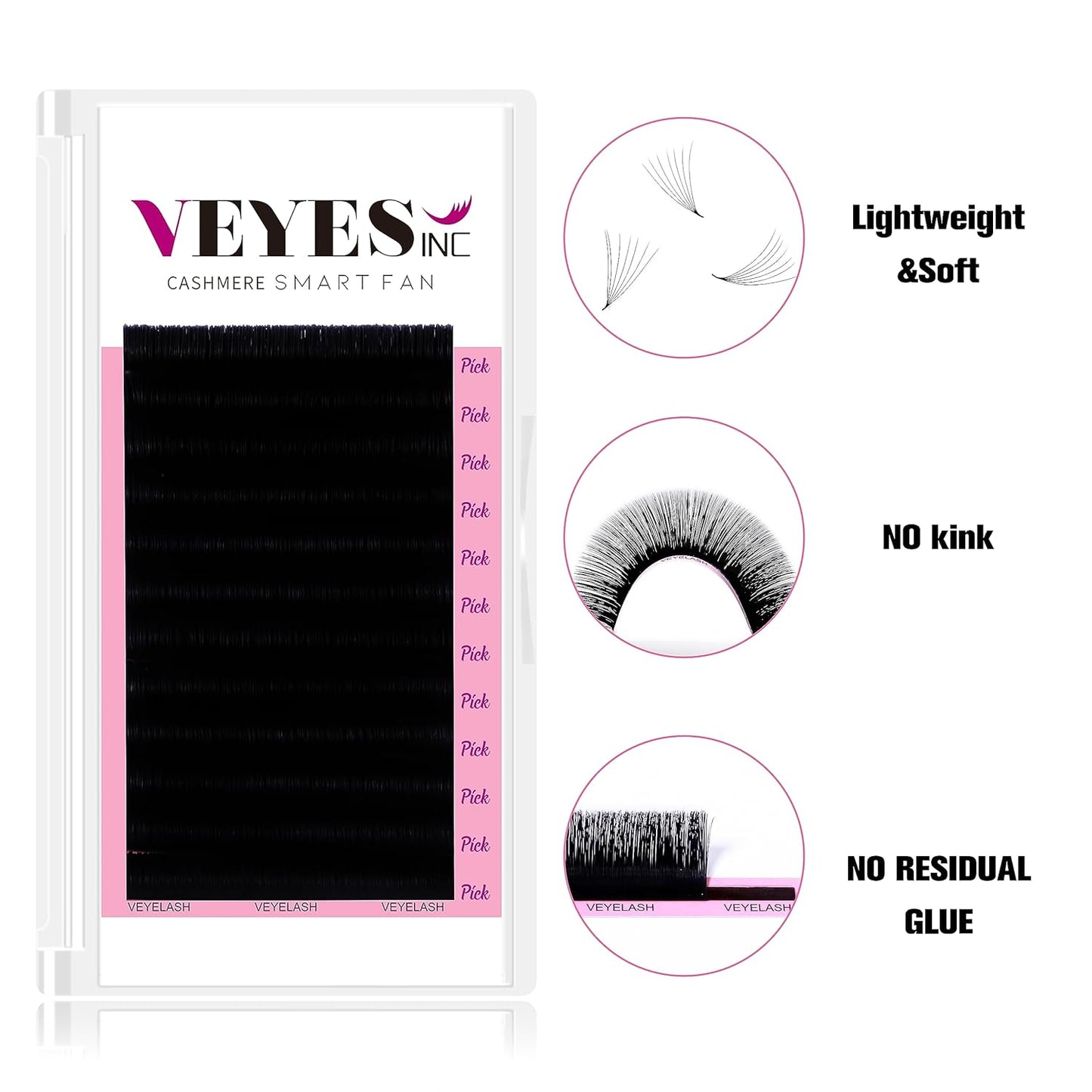 VEYES INC Cashmere Smart Fan Lash Extensions 0.03 0.05 0.07 C/CC/D Curl 8-20mm Mixed & Single Length, Super Matte Black Volume Lashes, Professional Supplies for Lash Techs (0.07 CC 11mm)