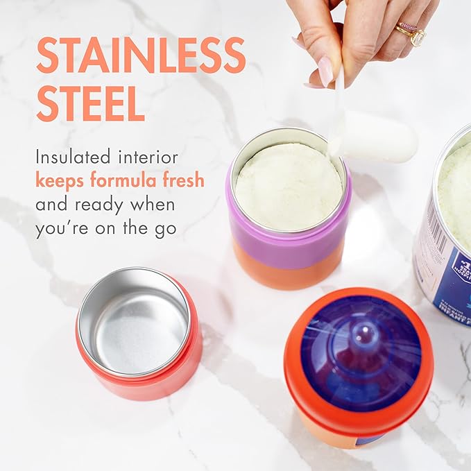 Boon Triful Baby Formula Dispenser On The Go - Insulated Stainless Steel Formula Containers with Stacking Design - Baby Bottle-Feeding Supplies for Travel - Pink