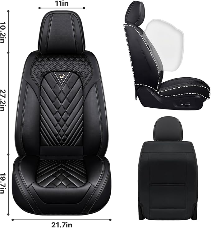 Car Seat Cover Full Set, Waterproof Leather Seat Cover,Front and Rear Auto Seat Cover, Breathable Car Seat Cushion, Full Coverage Car Seat Protector Universal Fit Most Cars (5 Seat,Black)