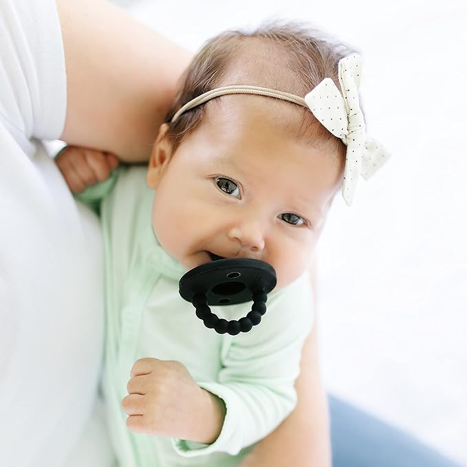 Ryan & Rose Cutie PAT Pacifier Teether 3 Pack and Flex Clip (Stage 1, Black)