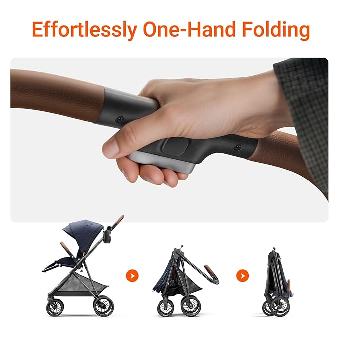 MAMAZING Air Lux Baby Stroller with Carbon Fiber Frame, One-Hand Fold & Reversible Seat, Magnetic 5-Pt Harness, Car Seat Adapter, 15.8lbs, Dark Navy