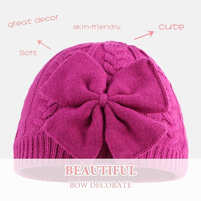 JANGANNSA Winter Warm Knitted Baby Hat for Girls Cotton Lined Infant Toddler Hat Autumn Cute Bow Classic Girls Beanie 0-6Y