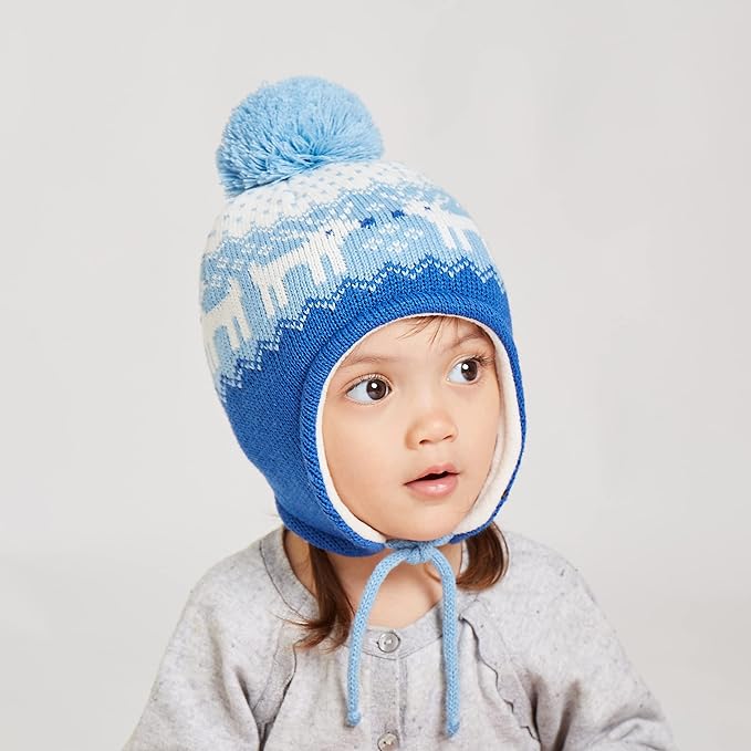 LANGZHEN Toddler Kids Infant Winter Hat,Earflap Knit Warm Cap Fleece Lined Beanie for Baby Boys Girls