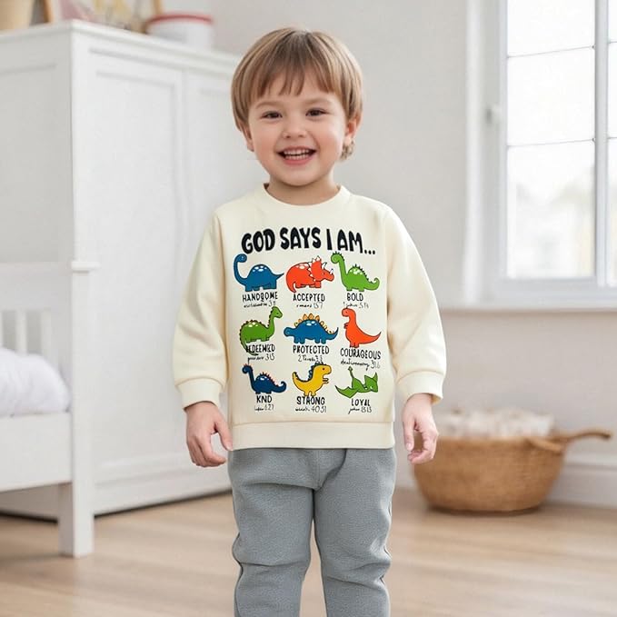 Nyapruwe Toddler Baby Boy Fall Outfit Funny Print Long Sleeve Sweatshirt Joggers Pants Set Kids Warm Winter Clothes