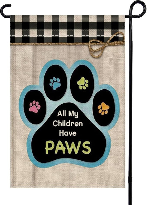 12x18 All My Children Have Paws Garden Flag Cat Paw Print Black Gingham Outdoor by ALEXMACLIST