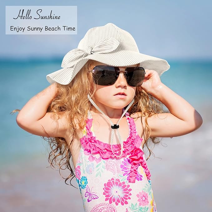 Baby Girl Sun Hat with UPF 50+ Outdoor Adjustable Beach Hat with Wide Brim Bucket Hats