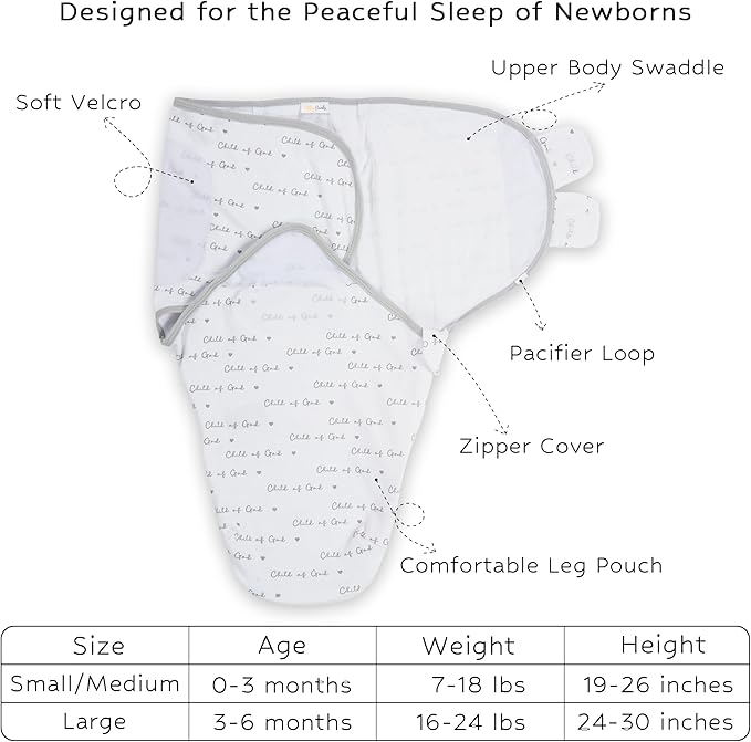 LollyBanks Swaddles 100% Organic Cotton for Boys and Girls, 3-6 Months Newborn Swaddle Sack with Easy Change Zipper, Sleep Swaddle Neutral Baby Registry (Christian Baby)