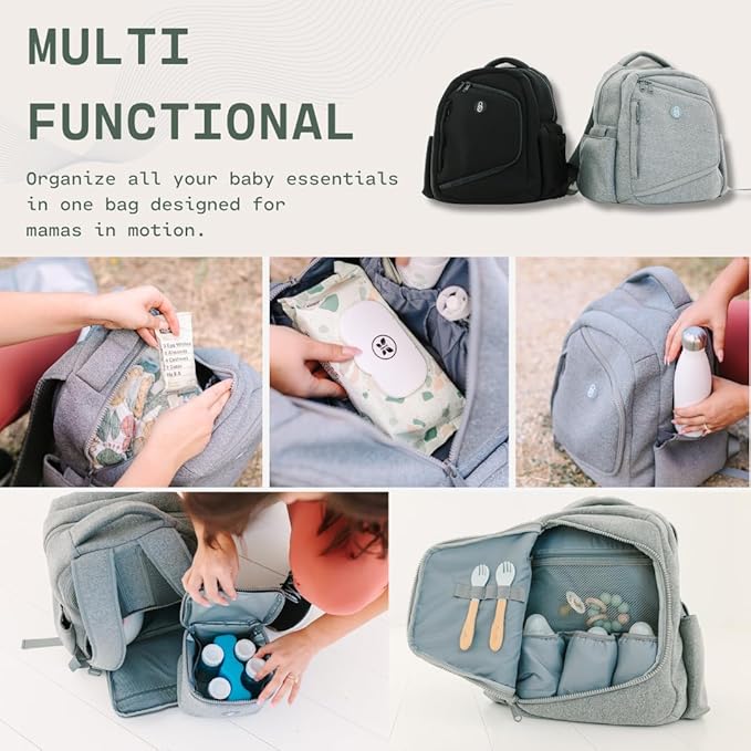Gear Baby Breast Pump & Diaper bag Compatible with Spectra S1, S2, Medela, Neoprene Wearable Baby Breast Milk cooler Travel Diaper Bag Backpack for Working Mom and Family with Changing Pad (Grey)