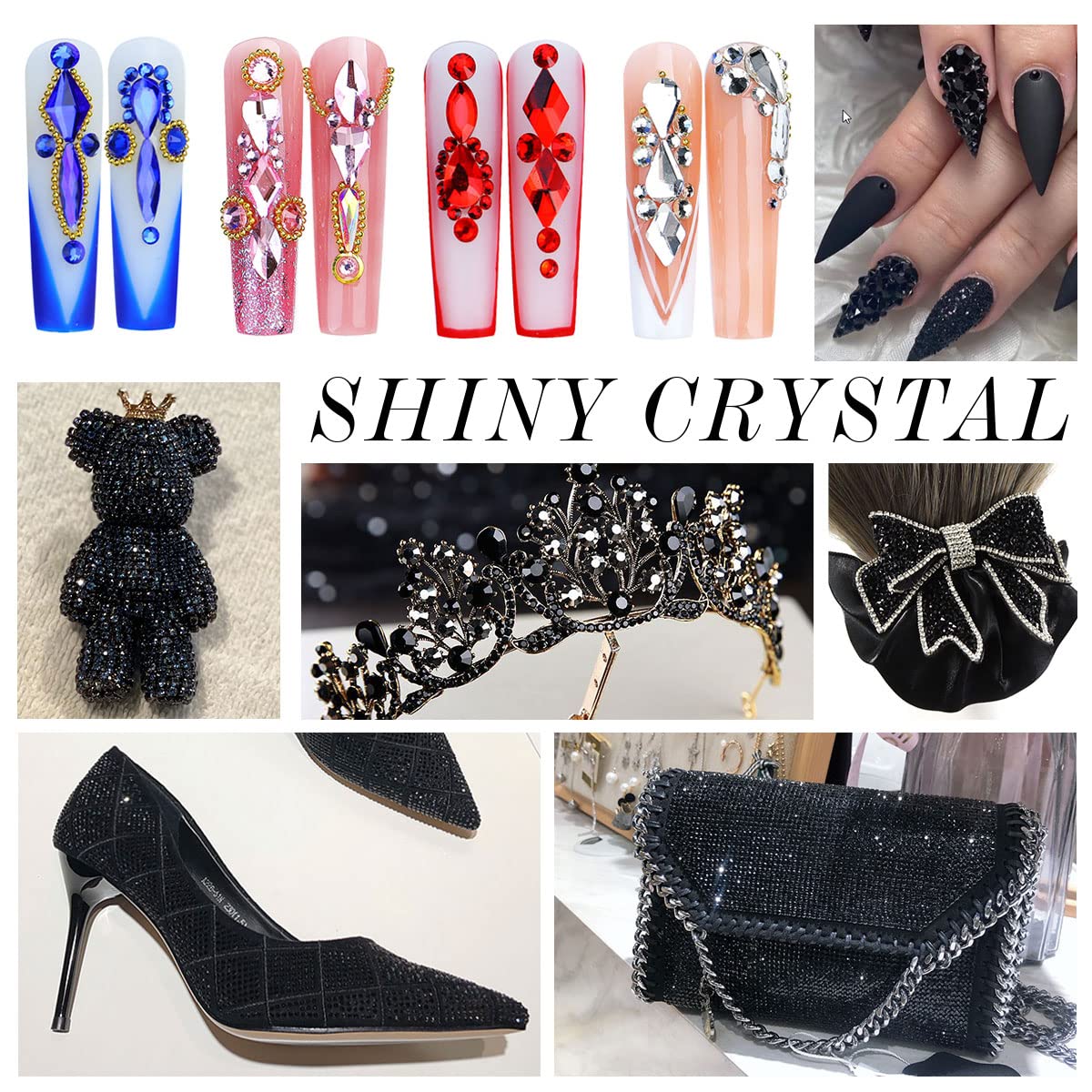 1440Pcs Black Crystal Rhinestones,Glass Flatback Rhinestones Gemstones Mini for Nail Face Makeup Art Crafts Clothes Decoration - (SS8,2.4mm,Black)