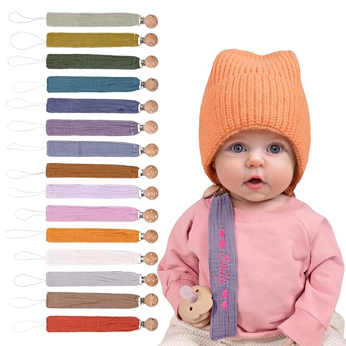 Personalized Bohemian Pacifier Clip Embroidered with Name is The Perfect Newborn Gift Made from eco-Friendly Bamboo! (Purple)