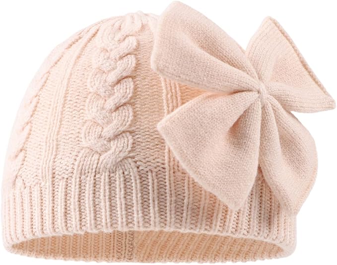 JANGANNSA Winter Warm Knitted Baby Hat for Girls Cotton Lined Infant Toddler Hat Autumn Cute Bow Classic Girls Beanie 0-6Y