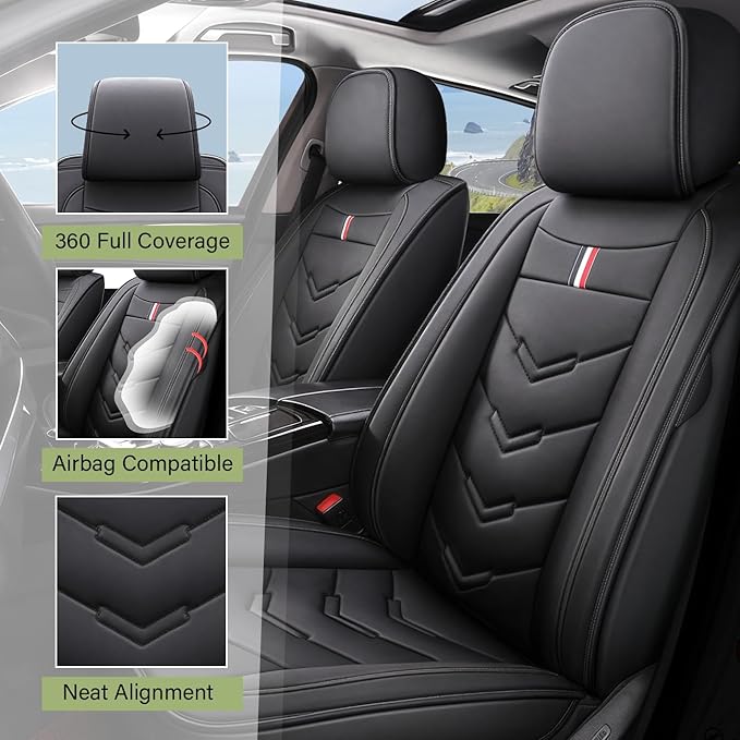 Leather Car Seat Covers Fit for LR Defender 2020-2025, 5 Seater Waterproof and Wear-Resistant Seat Cover Interior Accessories(Full Set,Black)