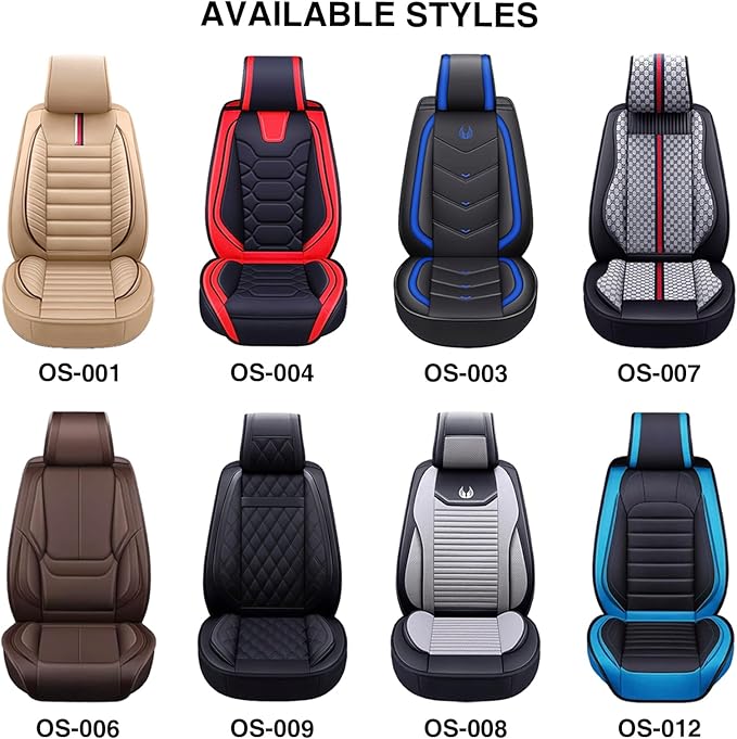 OASIS AUTO Car Seat Covers Premium Waterproof Faux Leather Cushion Universal Accessories Fit SUV Truck Sedan Automotive Vehicle Auto Interior Protector Front Pair (OS-001 Black)