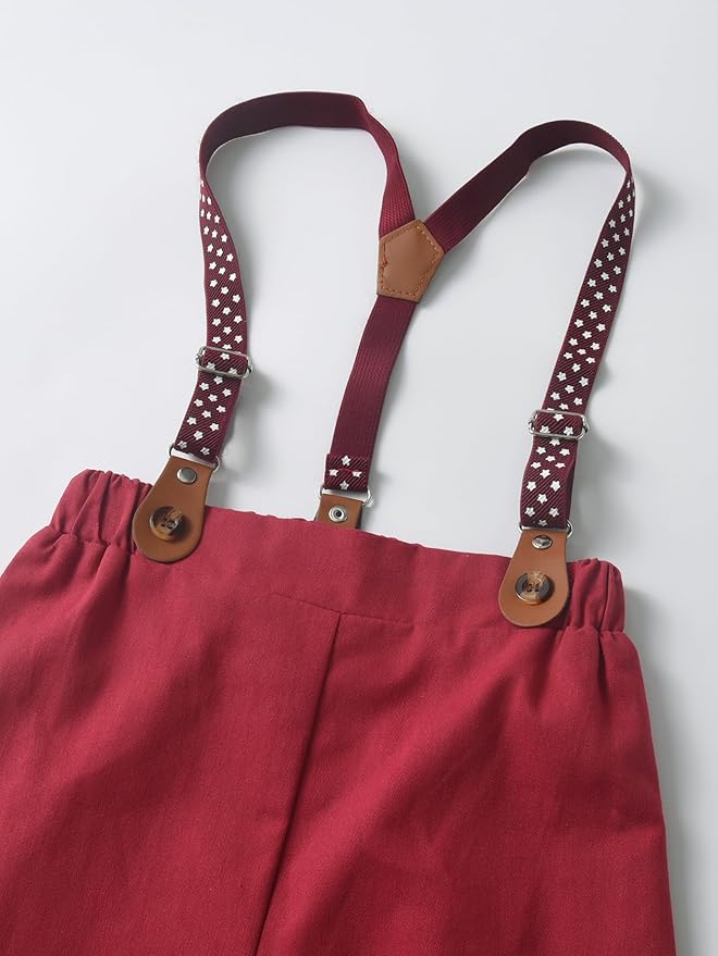 Boarnseorl Baby Boys Pants Sets,Toddler Gentleman Outfits, Infant Long Sleeve Shirt + Pants + Bow Tie + Suspenders