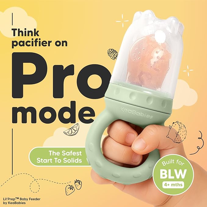 KeaBabies Baby Fruit Feeder 2pk - Silicone Baby Food Feeder for Babies 6-12 Months, Breast Milk Popsicle for Teething, Weaning, Freeze Frozen Solid Food, BPA-Free Infant Feeding Essential (Mellow)