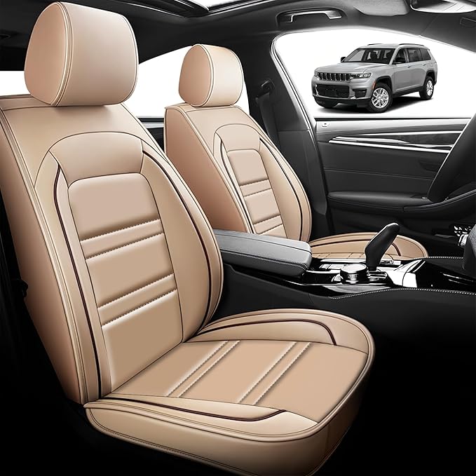 Seat Cover for JP Grand Cherokee 2011-2025 | Car Seat Covers Front Seats, Waterproof Seat Protectors, Automotive Front Seat Covers (Front Seat, Beige)