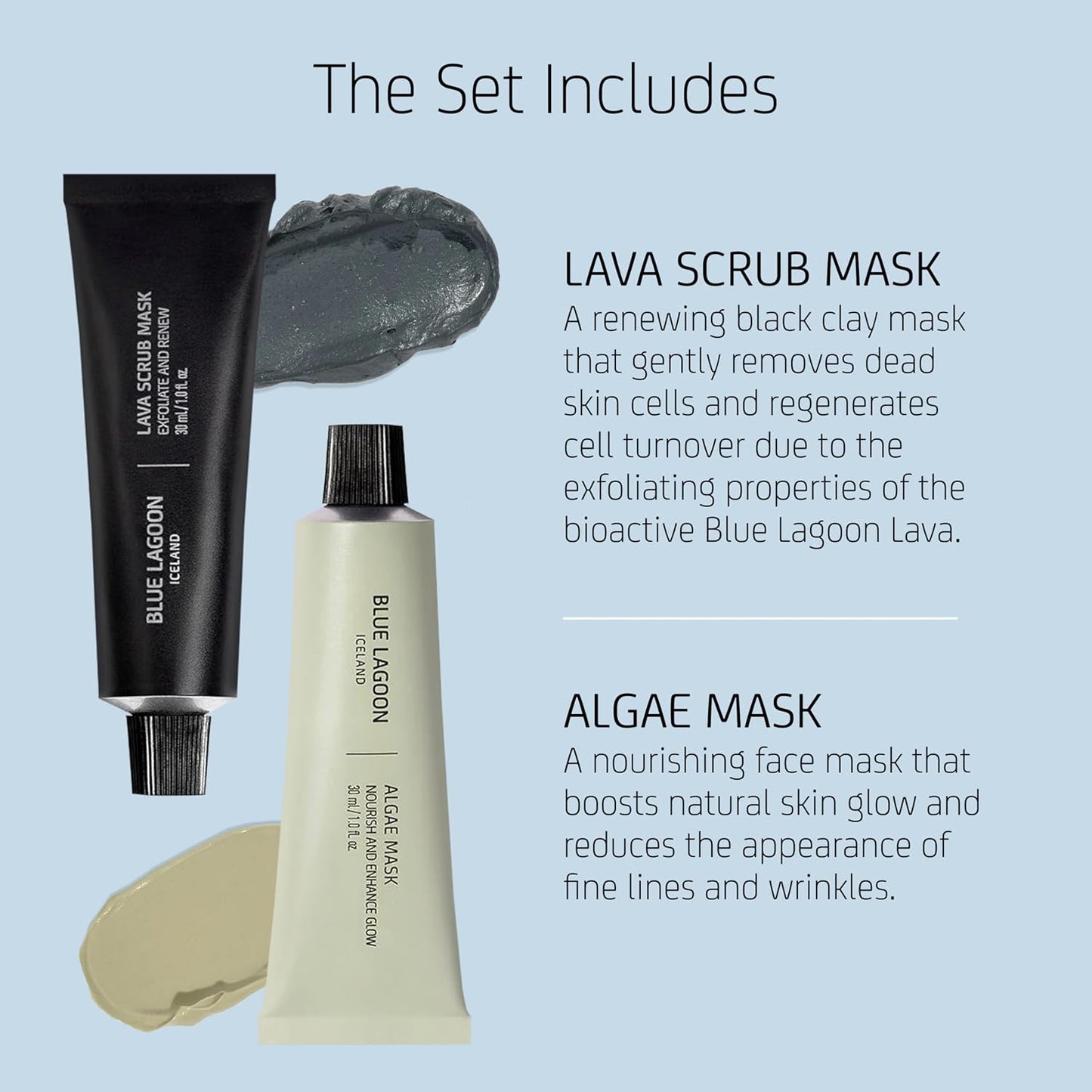 Blue Lagoon Signature Masks Travel Set, Includes Facial Mask Targeting Hydration, Calmness, Exfoliation & Nourishment, Leaving Skin Glowing and Radiant, 4 pack Skincare Gift Set