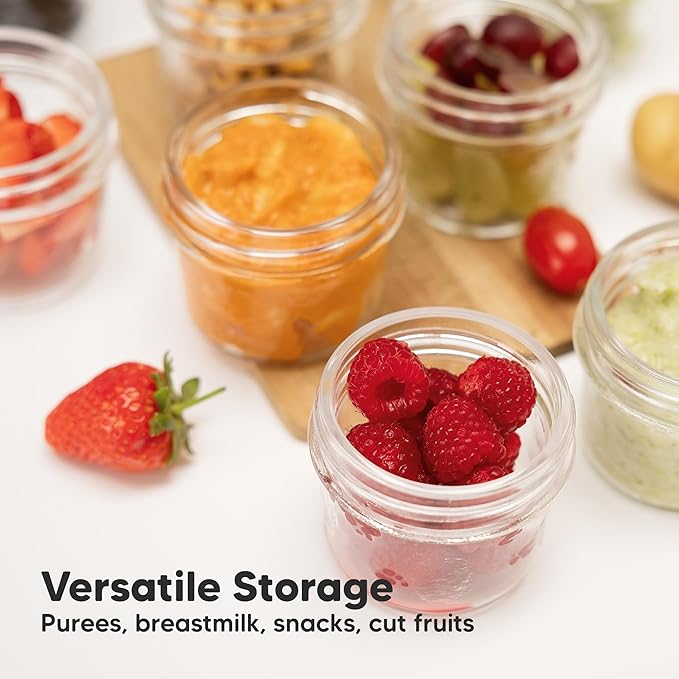 KeaBabies 12pk 4oz Glass Baby Food Containers with Lids - Leak-Proof, Microwavable Small Glass Jars, Baby Purees & Toddler Snack Storage Containers, BPA-Free, Dishwasher & Freezer Safe (Musk Dusk)
