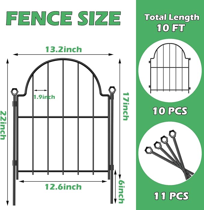 Garden Fence, 22 in x 10.83 ft Arched Rustproof Metal No Dig Fence Garden Fence - Image 2
