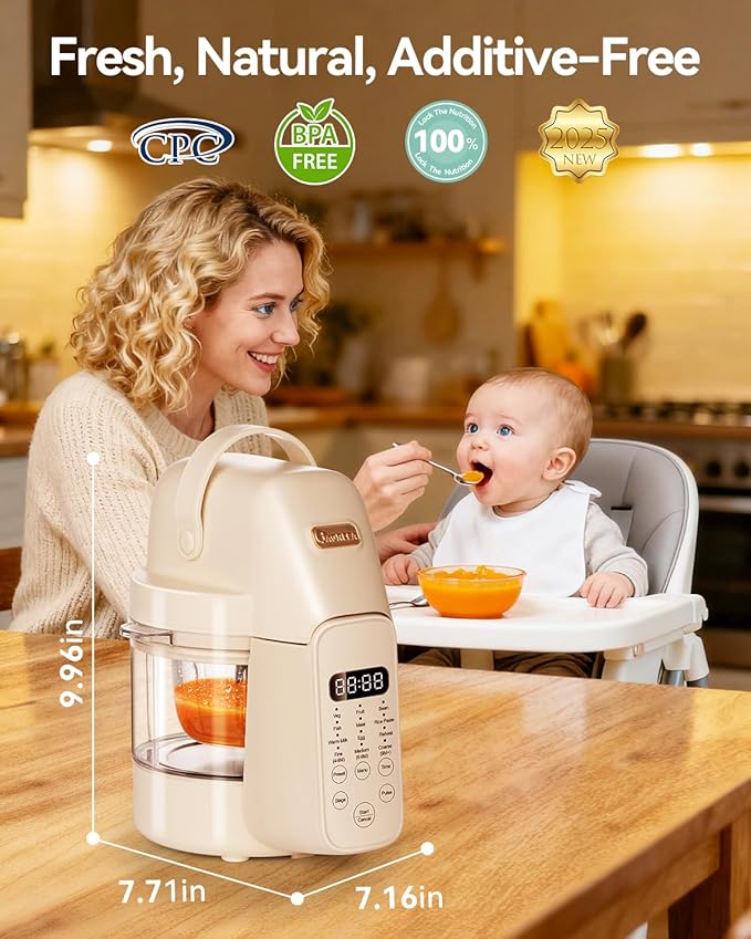 IAGREEA Glass Baby Food Maker, One Step Baby Food Processor Steamer Puree Blender Grinder Mills Machine, Auto Cooking & Grinding for Healthy Homemade Baby Food with 3 Age Stages, BPA-Free