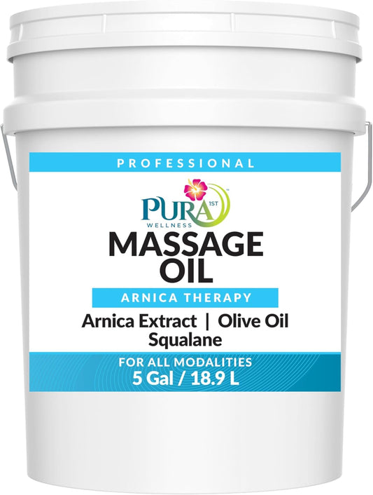 Wellness Professional 5 Gallon Arnica Massage Oil, for Bruising, Unscented Deep Tissue Massage Oil for Therapy, Hypoallergenic, for Physical Therapy, Natural, Skin Moisturizing