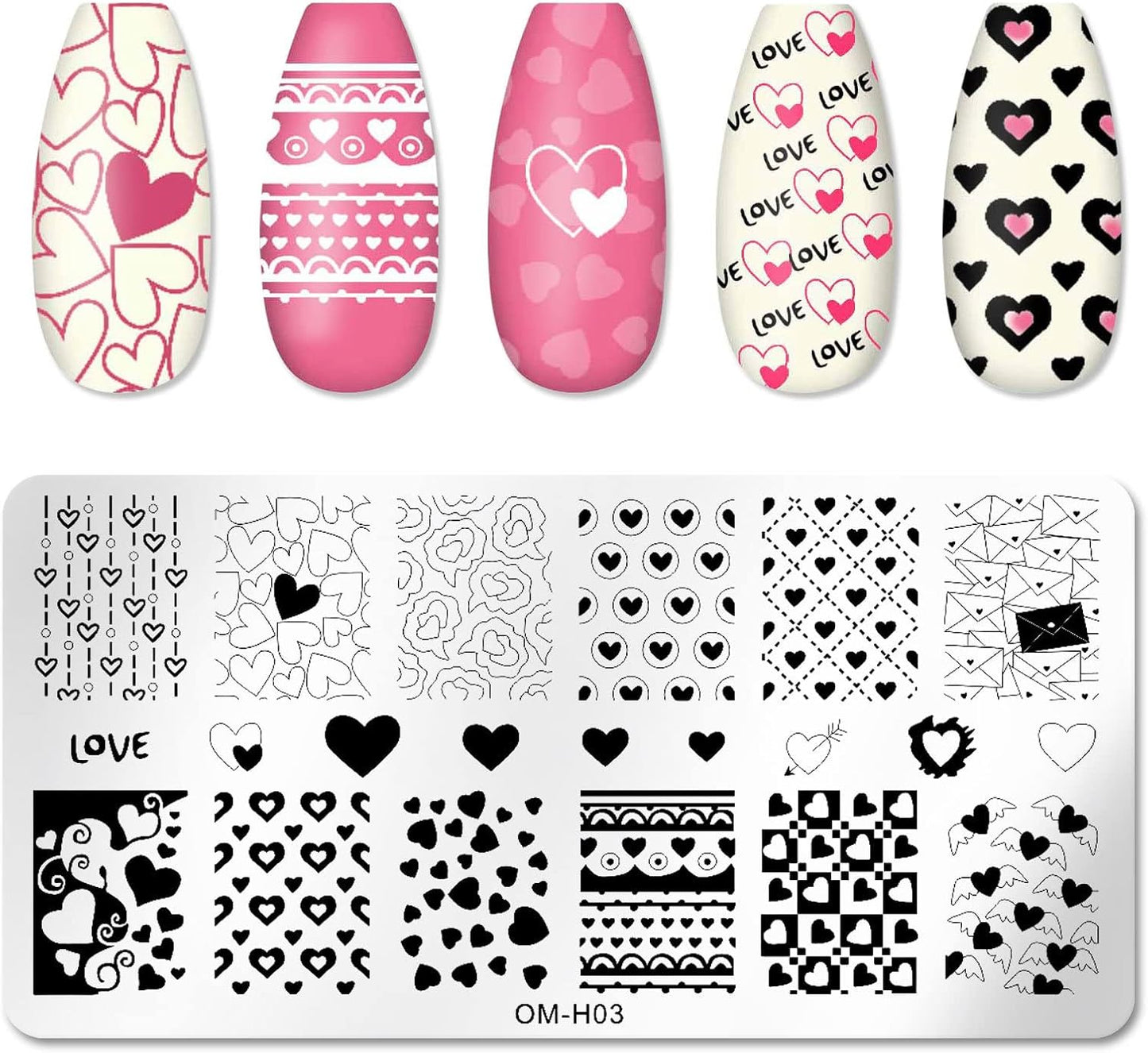 6pcs Nail Art Stamping Plates Set Manicuring Accessories Butterfly Leaves Flowers Fruits Geometry Heart Love Image Template for DIY Tips Decoration