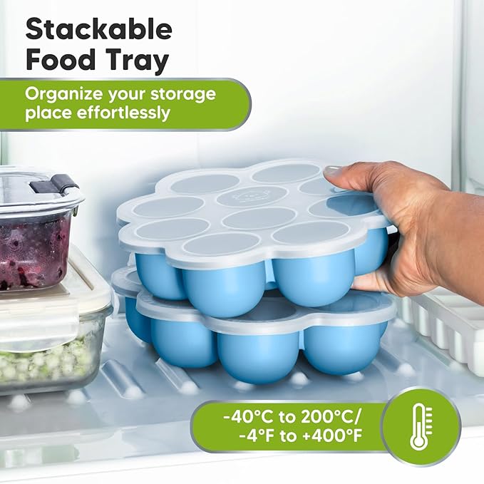 KeaBabies Silicone Food Freezer Trays with Lid, 2oz x 10 Pods Baby Food Storage Containers, Easy Puree Meal Prep, Breast Milk Silicone Freezer Molds, Dishwasher, Microwave Safe, BPA-Free (Misty Blue)
