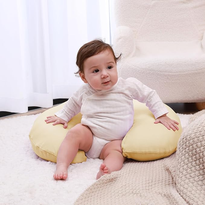 Nursing Pillow, Plus Size Breastfeeding Pillow Original Support for Baby Boys Girls Breastfeeding Essentials, with Removable Soft Cotton Cover (Sand, Large (25.59 * 20.08 * 6.30 Inches))