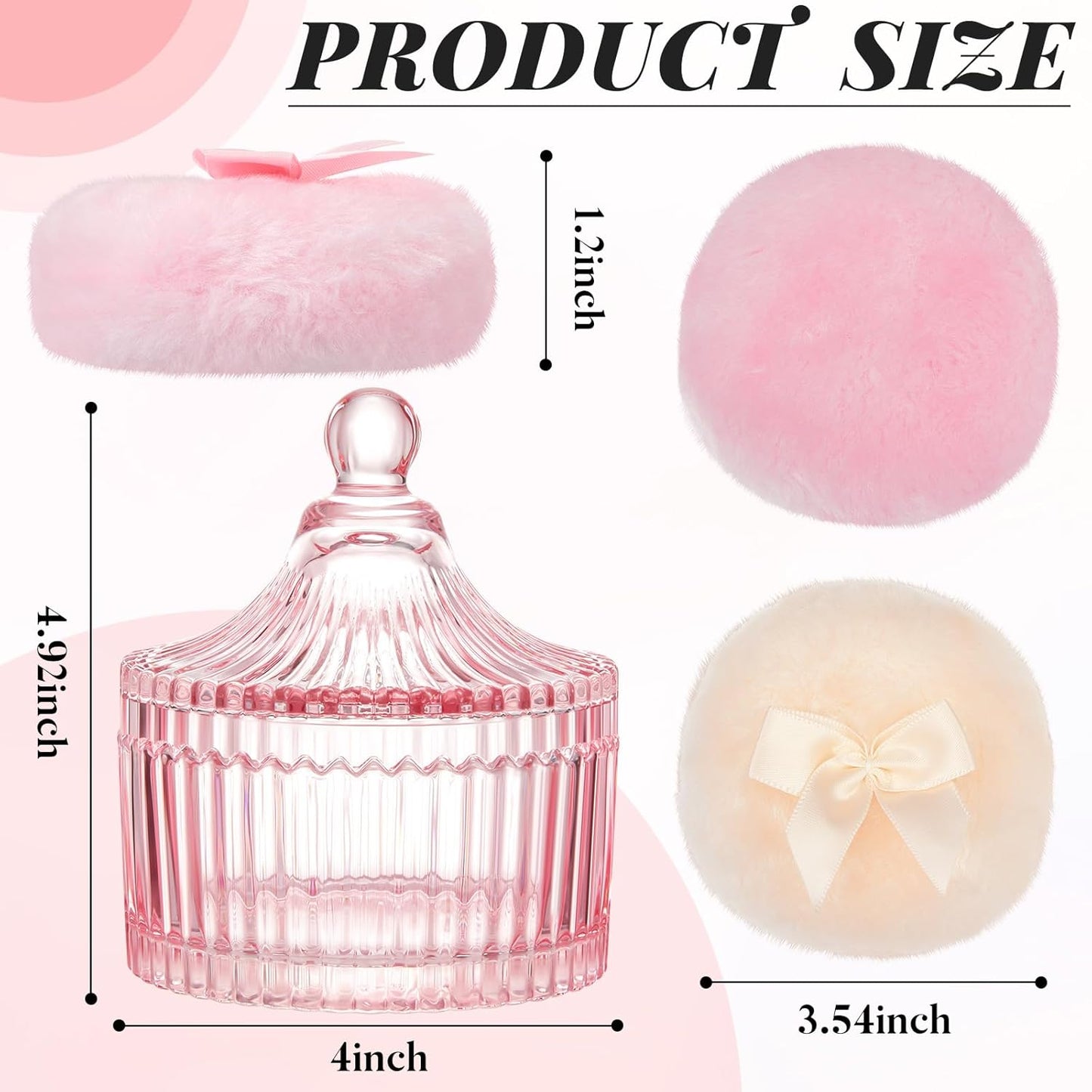 Tioncy 3 Pcs Large Body Powder Puff and Container Crystal Container Soft Washable Reusable Velour Face Body Glitter Powder Puff Wet Dry Makeup Simple Style (Pink)