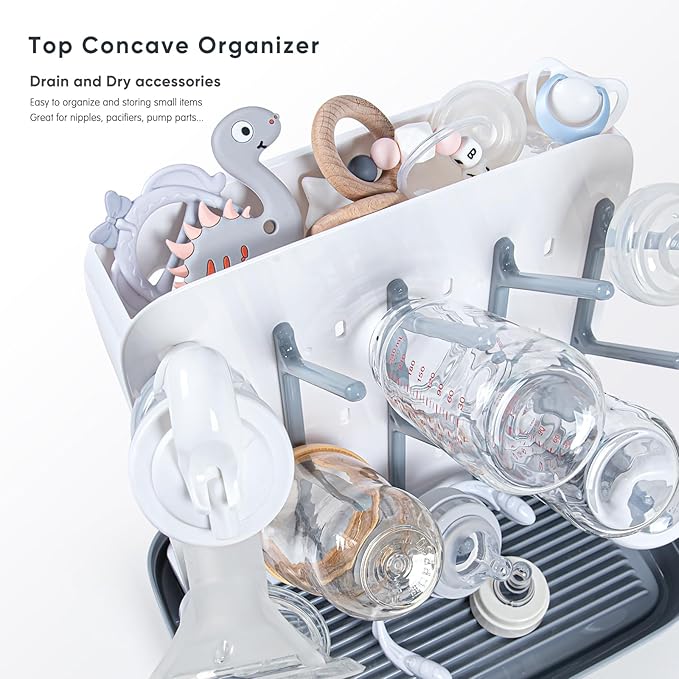 Termichy Baby Bottle Drying Rack: Vertical Bottle Dryer Rack Holder with Brushes Set- Drying Rack & Nipple Scrubber-Space Saving Standing Drying Rack for Baby Bottles and Pump Part Cleaning