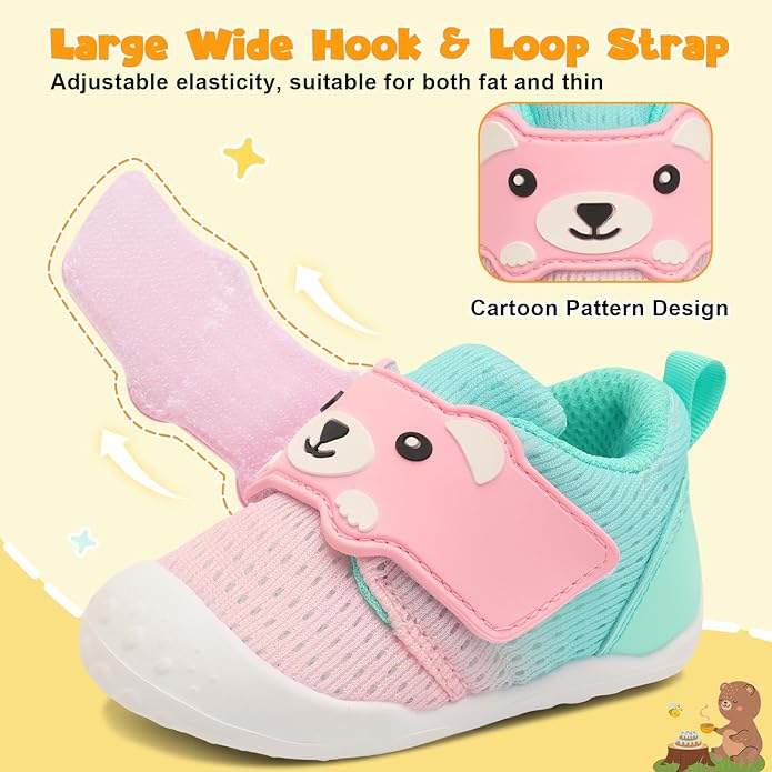 FEETCITY Baby Walking Shoes Wide Baby Shoes Boys Girls Infant Sneakers Crib Shoes Breathable Toddler Barefoot Shoes Slip On Shoes