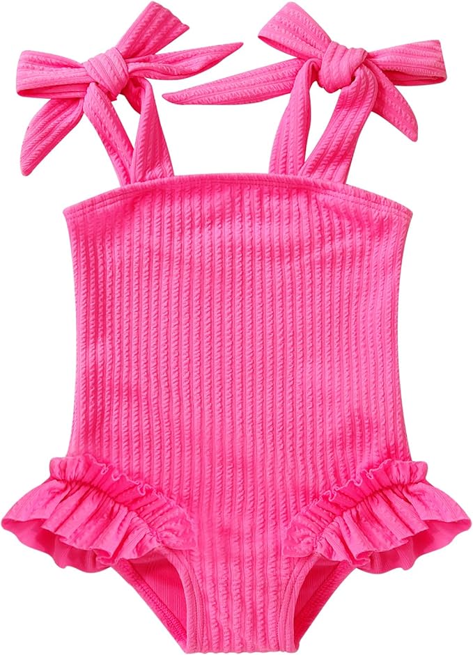 Happy Town Toddler Swimsuit Girl Solid Color Stripe One-Piece Baby Bathing Suits