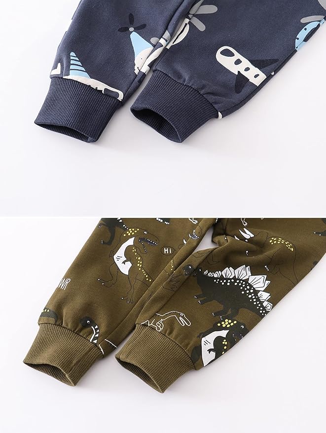 HUAER& Baby Boy's Jogger Pants Dinosaur Car Animal Print Drawstring Elastic Sweatpants 2-Pack