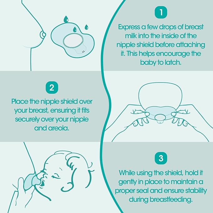 CheriBaby Nipple Shield, Contact Nipple Shield for Breastfeeding with Difficulty Sucking or Flat or Inverted Nipples, 2 Pair with Carrying Case, 100% Food Grade Silicone, BPA/BPS Free, L-24mm