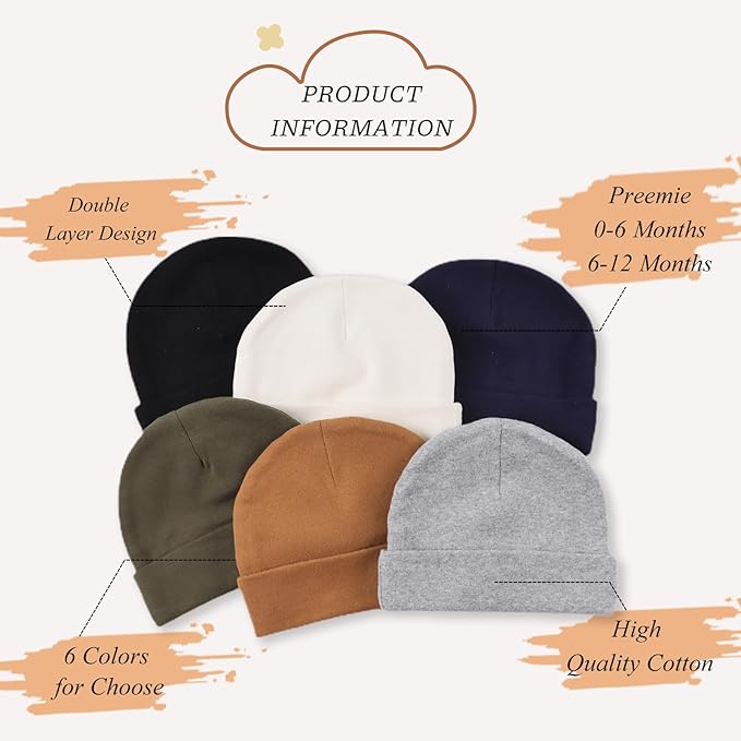 Bamery Cotton Baby Girl Hat Preemie Boys Beanie Newborn Hospital Hats Winter Infant Hats for Girls