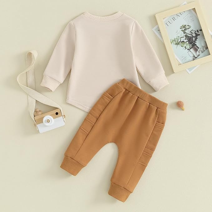Kuriozud Toddler Baby Boy Fall Winter Clothes Long Sleeve Crewneck Pullover Sweatshirt Jogger Pants Set 2 Piece Outfit