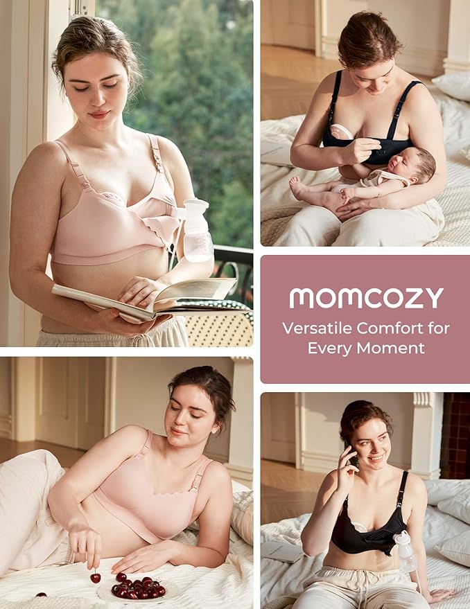 Momcozy 4-in-1 Pumping Bra Hands Free for All-Day Wear, Breast Pump Bra with Cooling Fabric Jelly Strip Support Nursing Bra