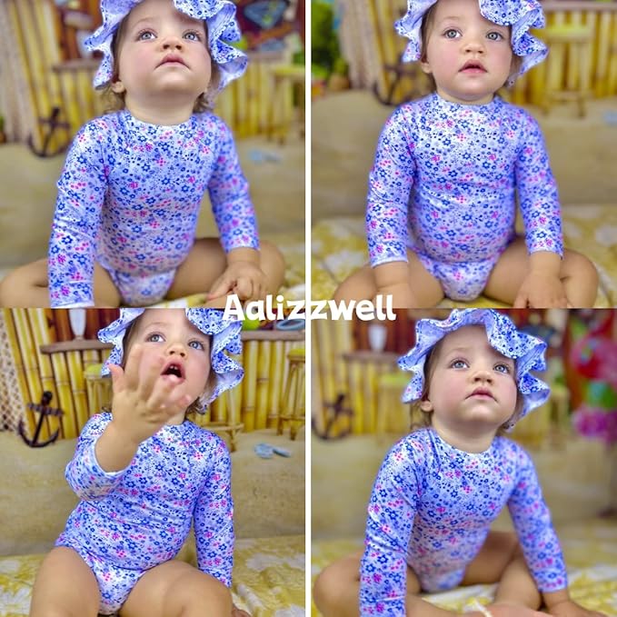 Aalizzwell Baby Girls Long Sleeve One Piece Swimsuit with Hat