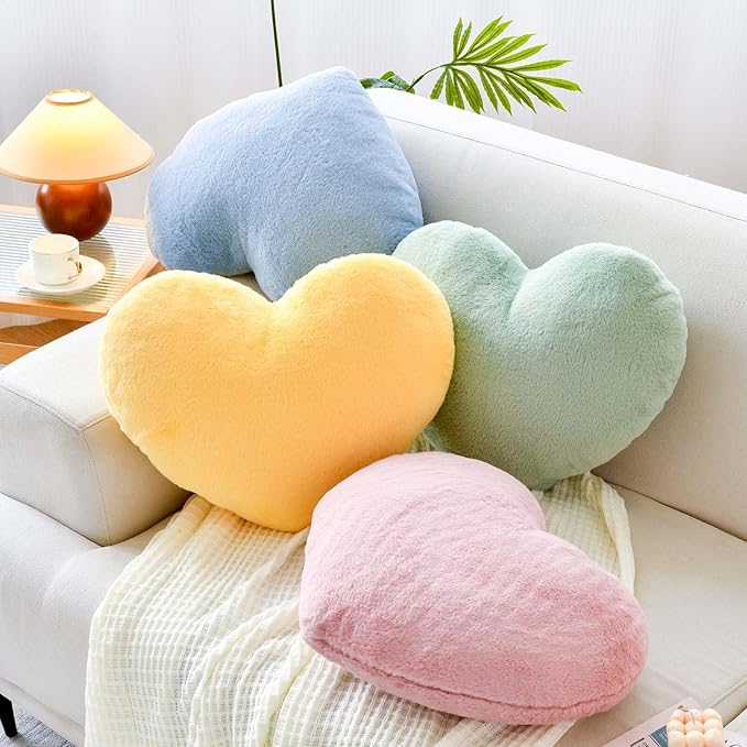 Dusty Blue Heart Pillows, Cute Heart Decorative Pillow, Heart Shaped Throw Pillows for Bed, Faux Rabbit Fur Plush Hoom Decor Pillow Cushion for Chair Sofa Living Room (Mini 12.9" x 9.8")